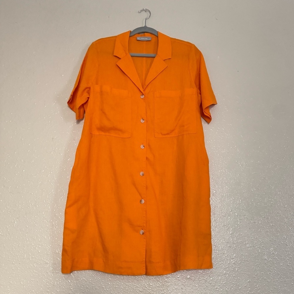 Everlane The Linen Workwear Dress in Turmeric Orange - Picture 2 of 8